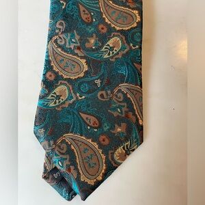 100% silk neck tie, teal paisley pattern, flawless